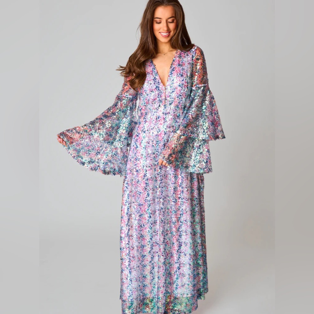 Colette Flash Long Sleeved Maxi Dress - sequin multicolor